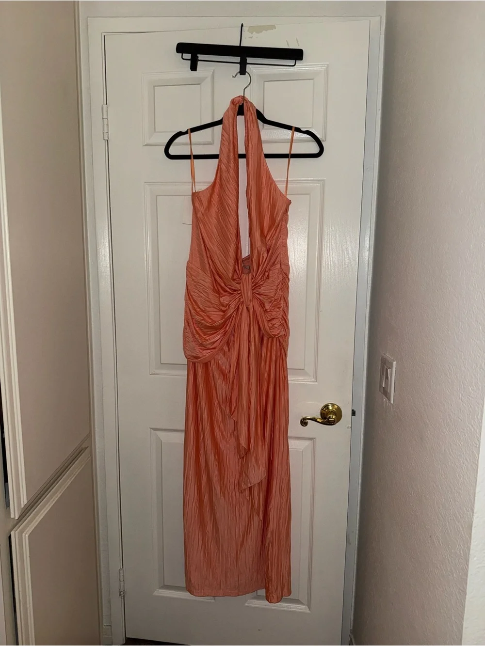 JLUXLABEL Peach Halter Knot-Front Maxi Dress
